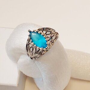 Vintage Style Ring Aqua Blue Topaz Silver Ring Sizes 6, 7, 8